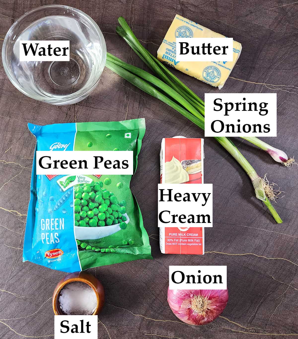 Ingredients for creamed peas