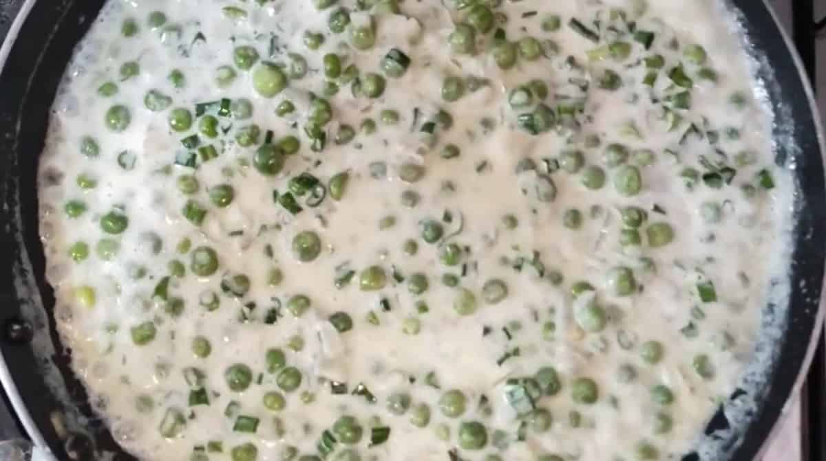creamed peas reduced by half.