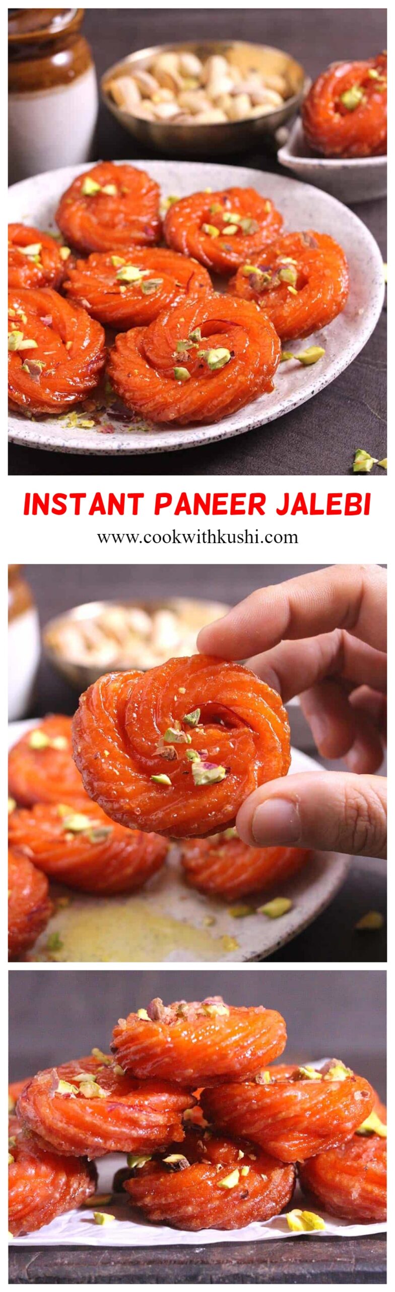 Paneer Jalebi or Chhena Jalebi is easy to make and popular Indian sweet or mithai that is crispy on the outside, juicy with a melt in mouth texture inside. #paneer #indiansweets #Mithai