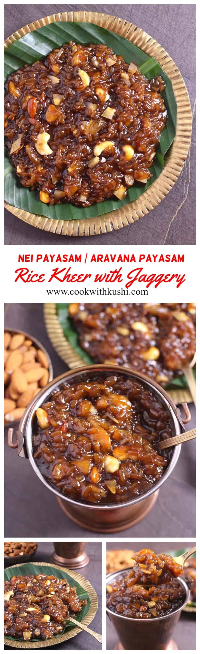 Temple Style Nei Paysam is a popular recipe from Kerala offered as naivedyam or prasadam at Sabarimala. The flavor in this kheer comes from the cooked rice #kheer #payasam #redrice #Indiansweets