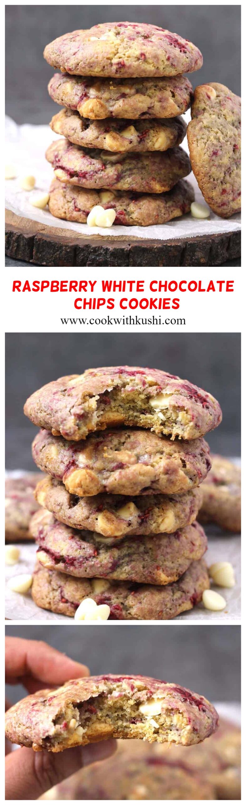 Raspberry White Chocolate Chip Cookies are one of the best, chewy and decadent cookies you will ever try. Do surprise your loved ones with these cookies this holiday season #raspberries #cookies #whitechocolatechipscookies #thanksgving #christmas #halloween #kidsfriendly