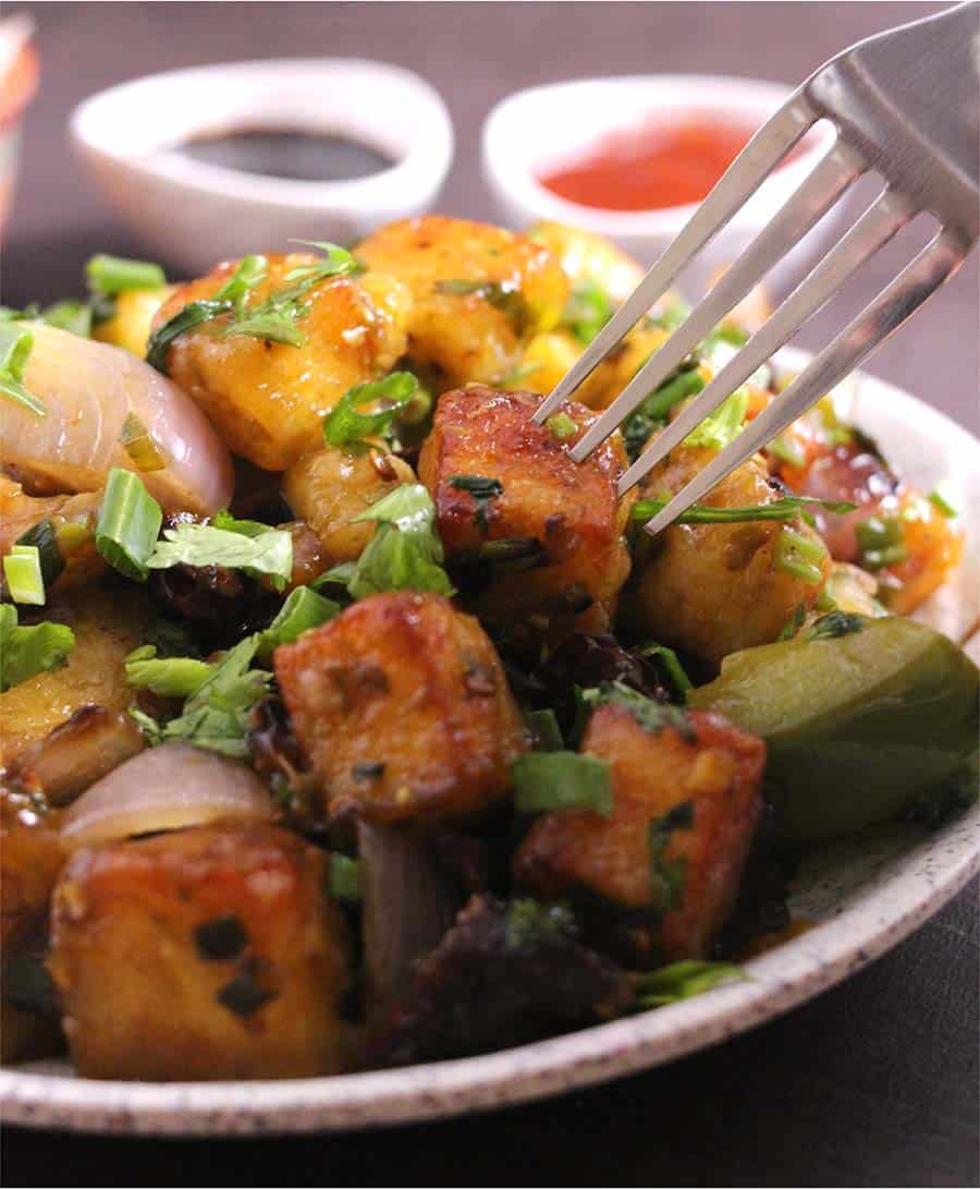chilli paneer recipe - dry, semi dry, gravy, paneer manchurian. Indo chinese recipes for lunch, dinner