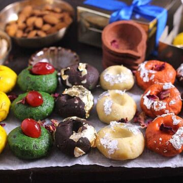 How to make doodh or Instant milk peda burfi - 6 different flavors, traditional Indian sweets recipe