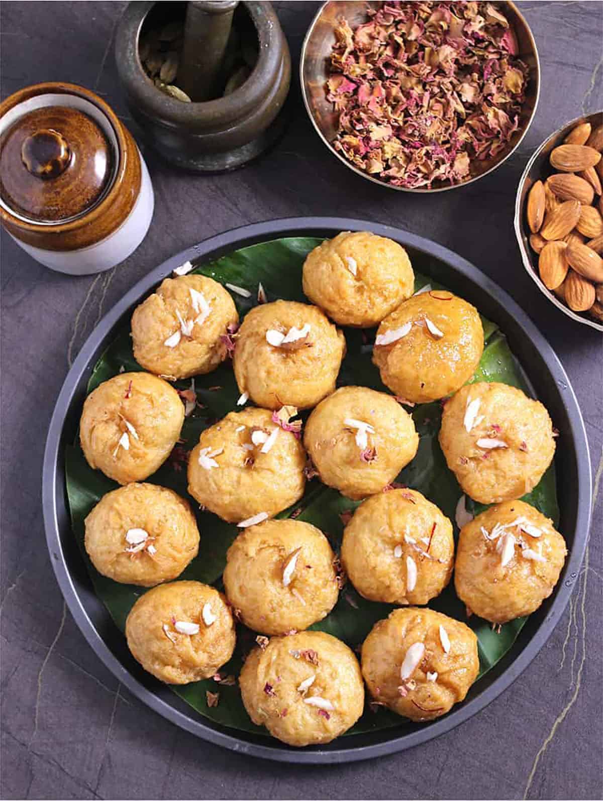 Top view of perfect halwai style balushahi, badusha sweet recipe at home