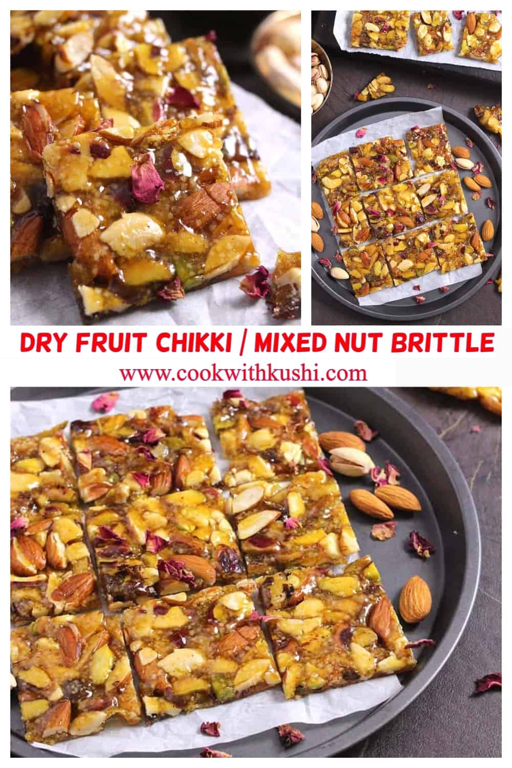 easy recipe for mixed nut brittle, dry fruit chikki, kaju badam pista chikki #chikki #brittle 