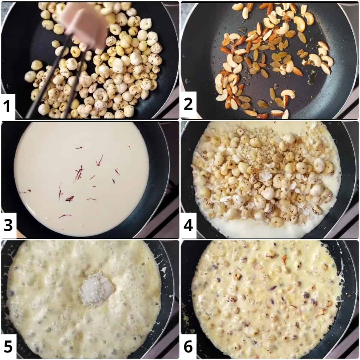 step by step pictures on making of makhana kheer - popular Indian dessert recipe. 