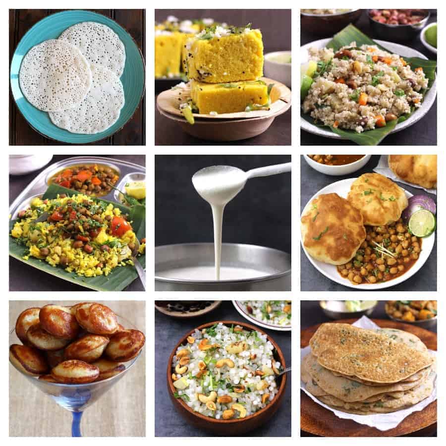 Healthy, quick, easy best Indian vegetarian breakfast recipes. north south Indian food ideas 