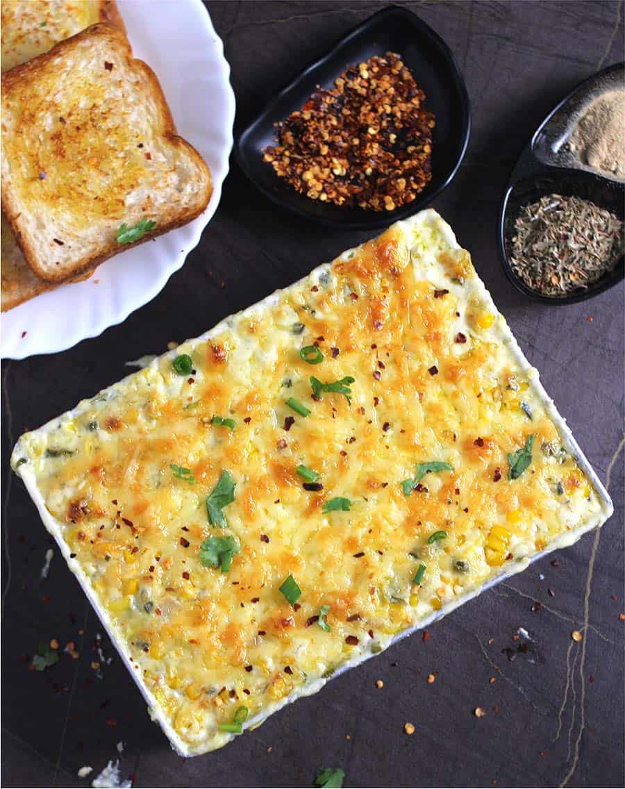 baked corn cheese casserole, cheesy creamed corn recipe, easy side dish for Thanksgiving dinner