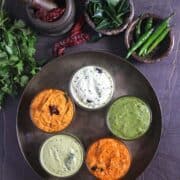 quick & easy chutney recipes for dosa, idli, puri, chapati, vada, sandwich. South Indian breakfast