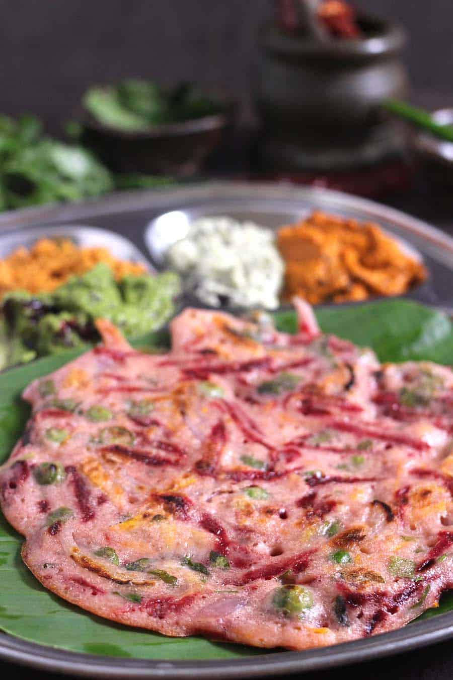 mixed vegetable dosa or veg uttapam using leftover dosa batter, healthy protein packed recipe 