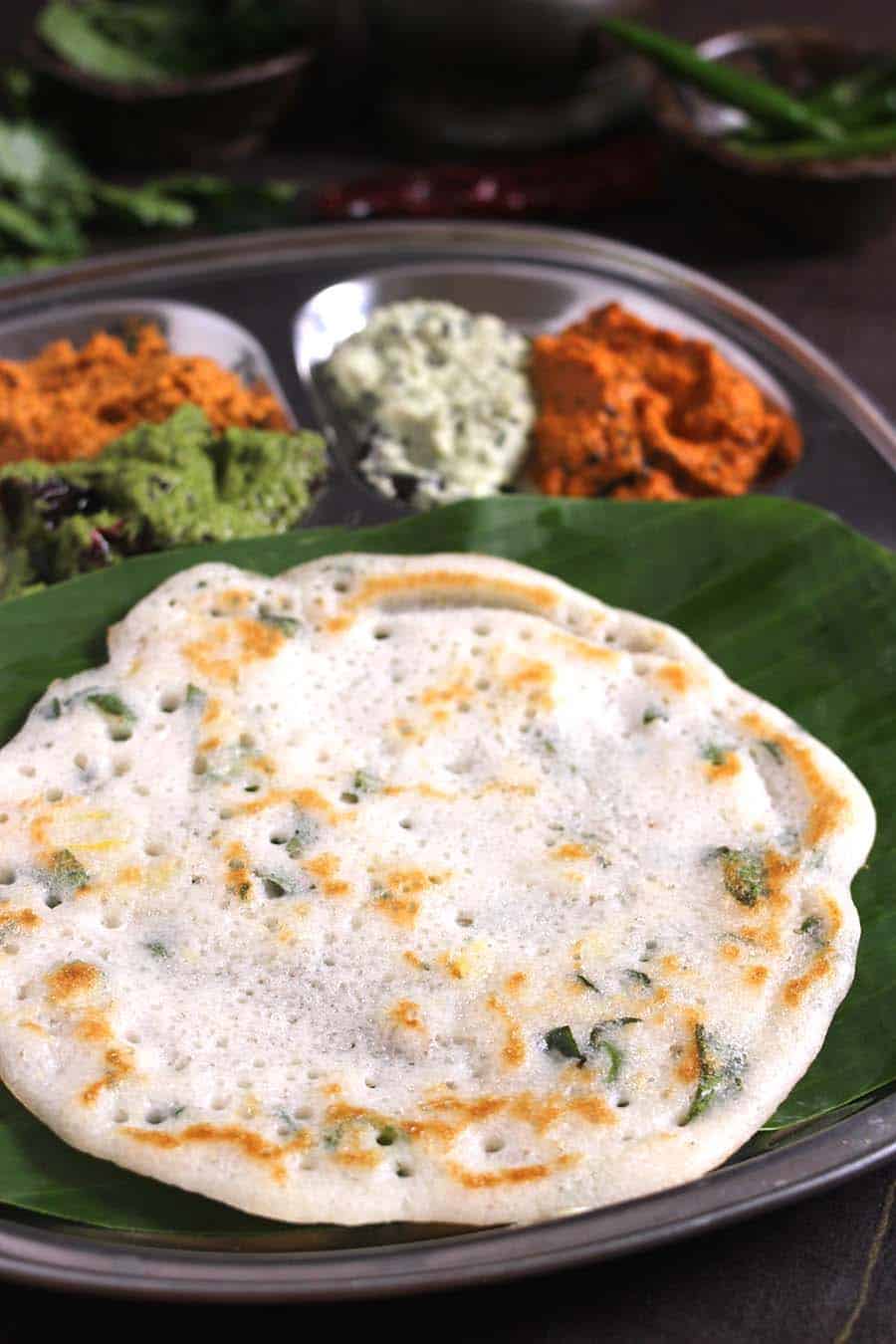 flavored soft and spongy, sada set dosa or dosai or dose with chutney for breakfast, lunch, dinner