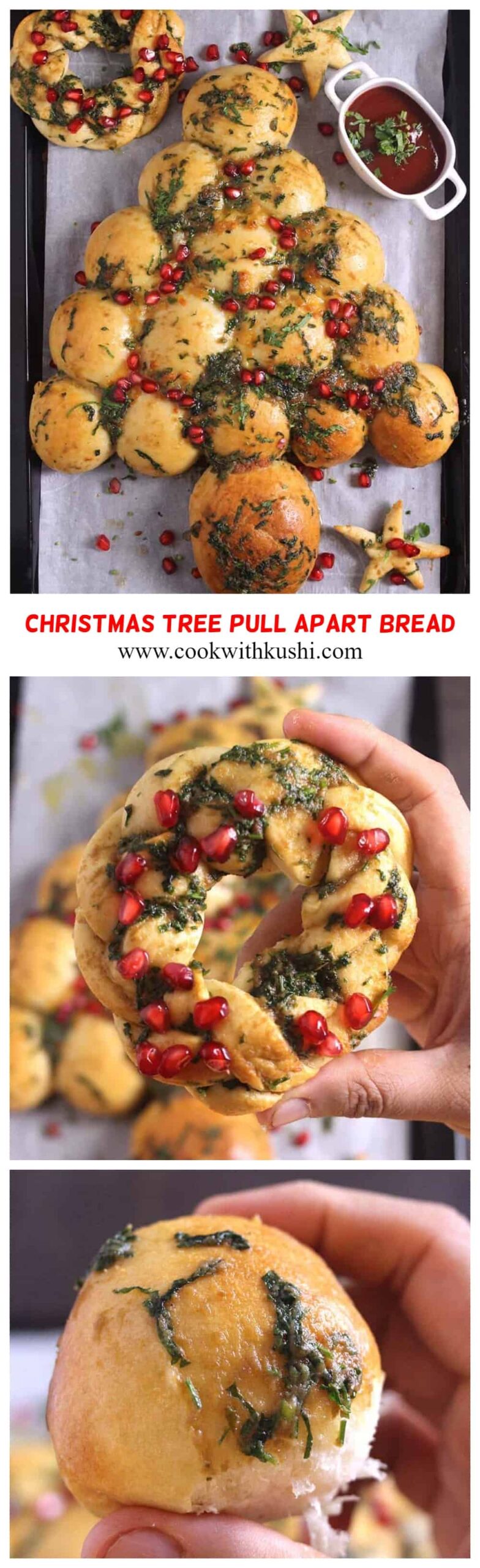 how to make christmas tree pull apart bread for holiday dinner table #sides #sidedish #appetizer
