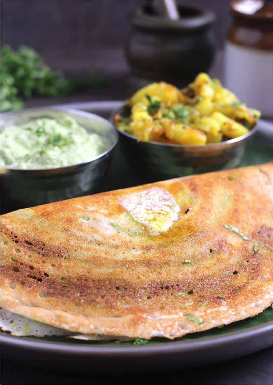 masala dosa with potato bhaji or palya or aloo curry and spicy chutney #southindianbreakfast