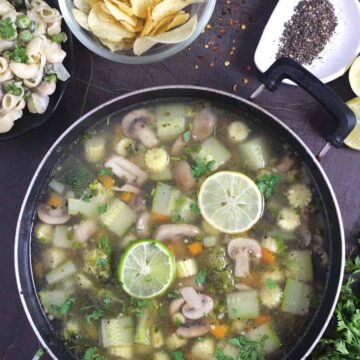 easy healthy clear soup with vegetables, mix veg lemon coriander soup, detox soup for weight loss