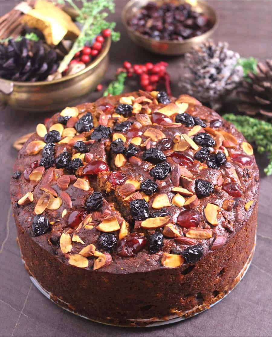 eggless Christmas fruit cake, vegan cake, best homemade plum cake, christmas gift cake idea