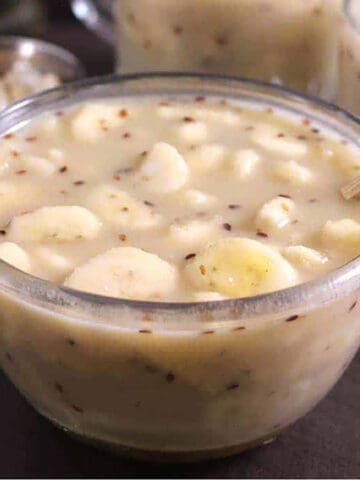 banana rasayana, balehannu rasayana, seekarane, hershale, easy healthy no bake banana dessert recipe