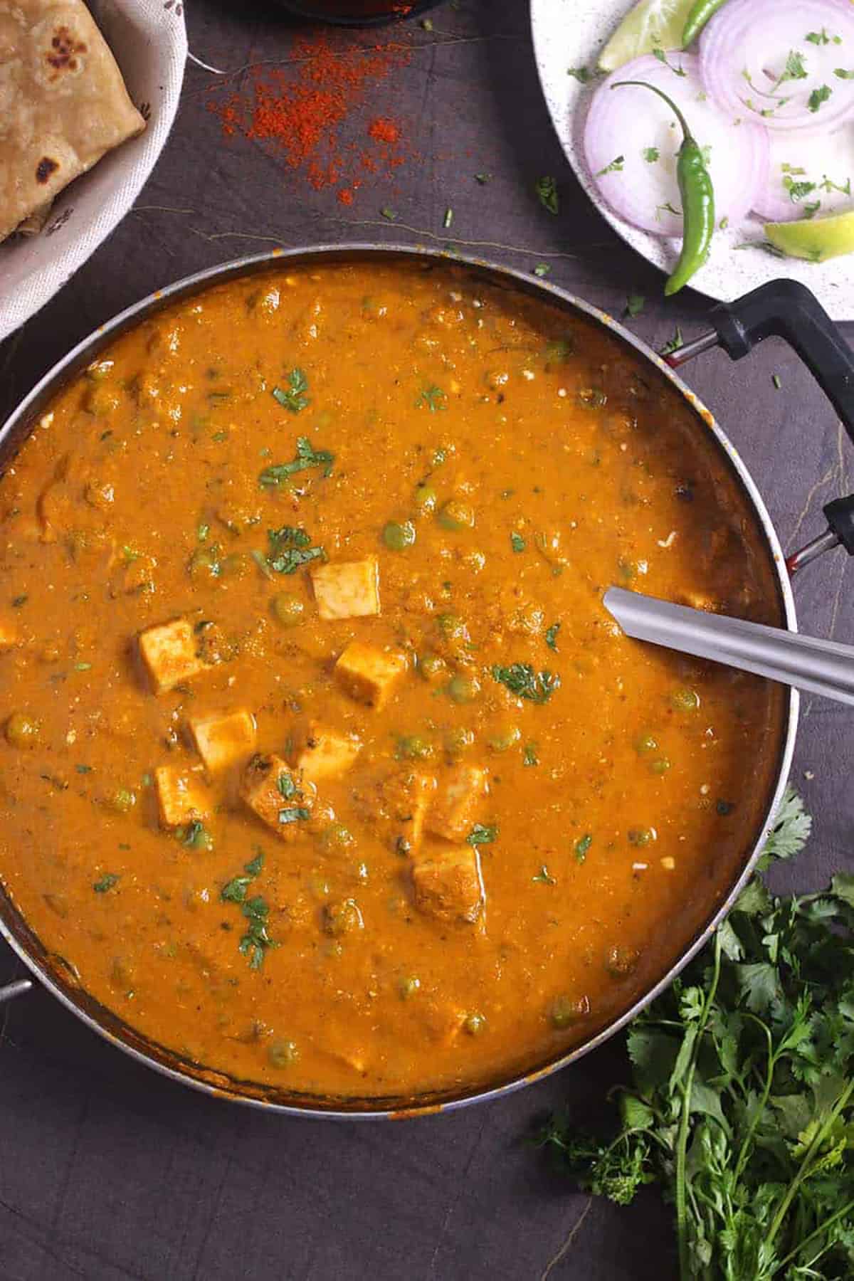 Matar Paneer | Indian Mutter Paneer  | Vegetarian dinner recipe for naan, roti, chapati, and rice. 