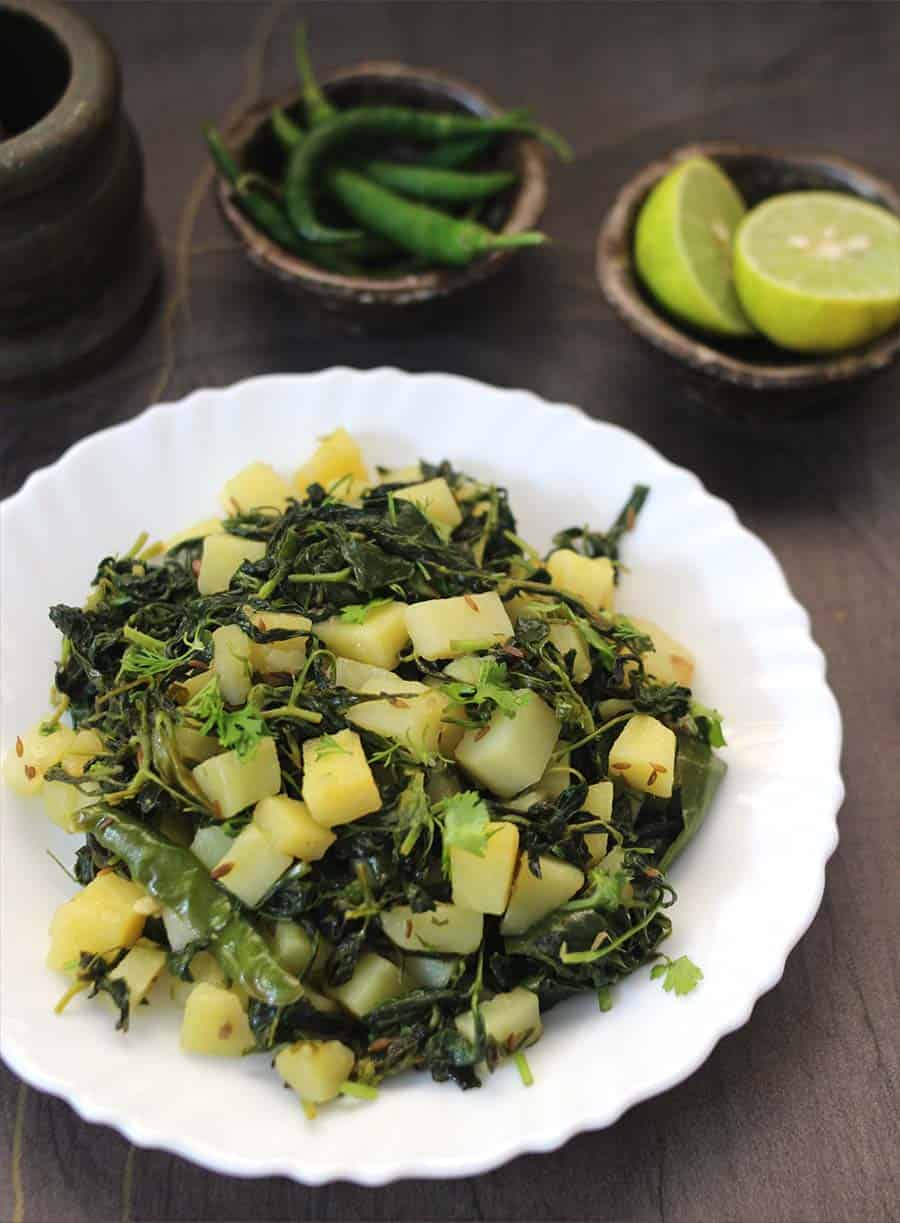 aloo methi, punjabi dry aloo methi ki sabji, sauteed potatoes & fenugreek leaves  #sidedish