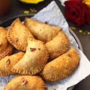 gujiya, traditional indian festival sweet recipe for holi, ganesh chaturthi, diwali, teej #gujiya