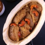 Indian atta halwa (wheat halwa) or gurudwara style kada prasad sweet on a serving bowl.
