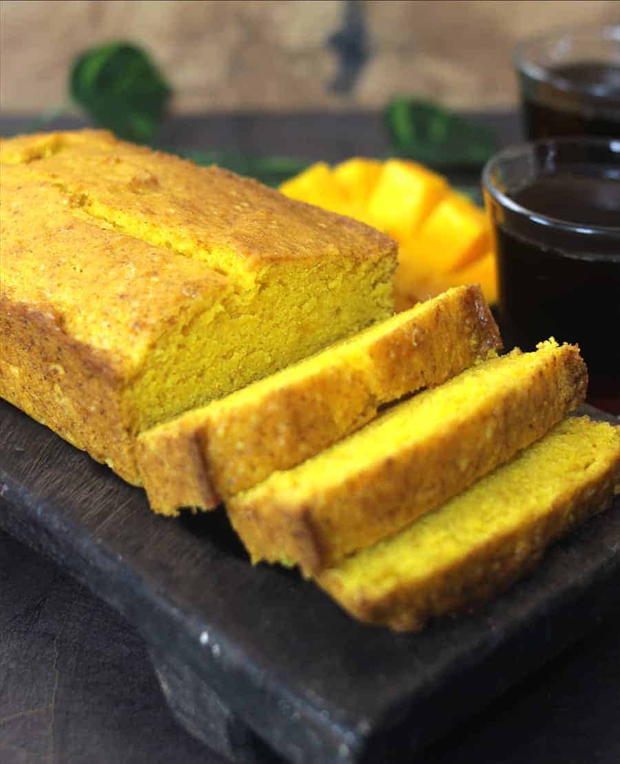 eggless mango cake, vegan mango cake, mango pound cake, sponge cake, mango loaf bread #mango #cake