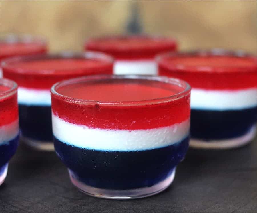 4th of july dessert, american flag dessert, patriotic recipes, red, white blue, jello, jello shots