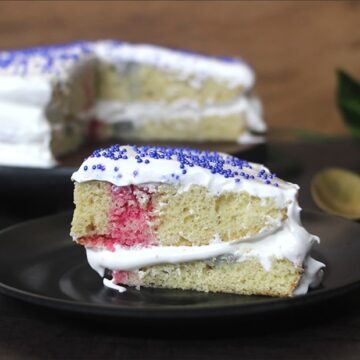 poke cake, easy jello poke cake with cake mix, 4th of july red white blue cake #americanrecipes
