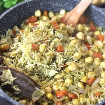 hana pulao, one pot chickpea rice pilaf, chana biryani, chole pulav, vegetarian lunch box recipe