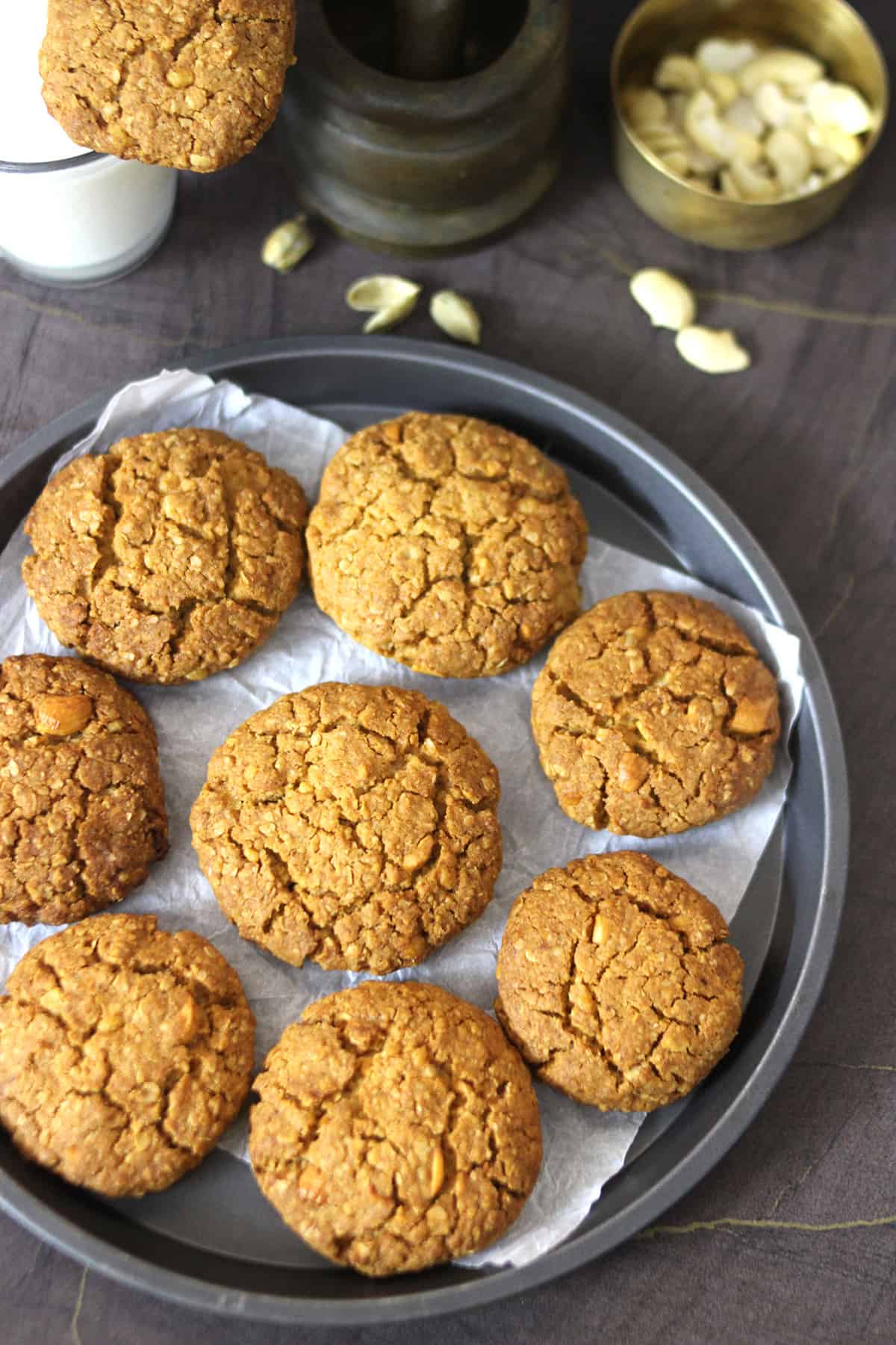 Top view of oatmeal whole wheat jaggery cookies 