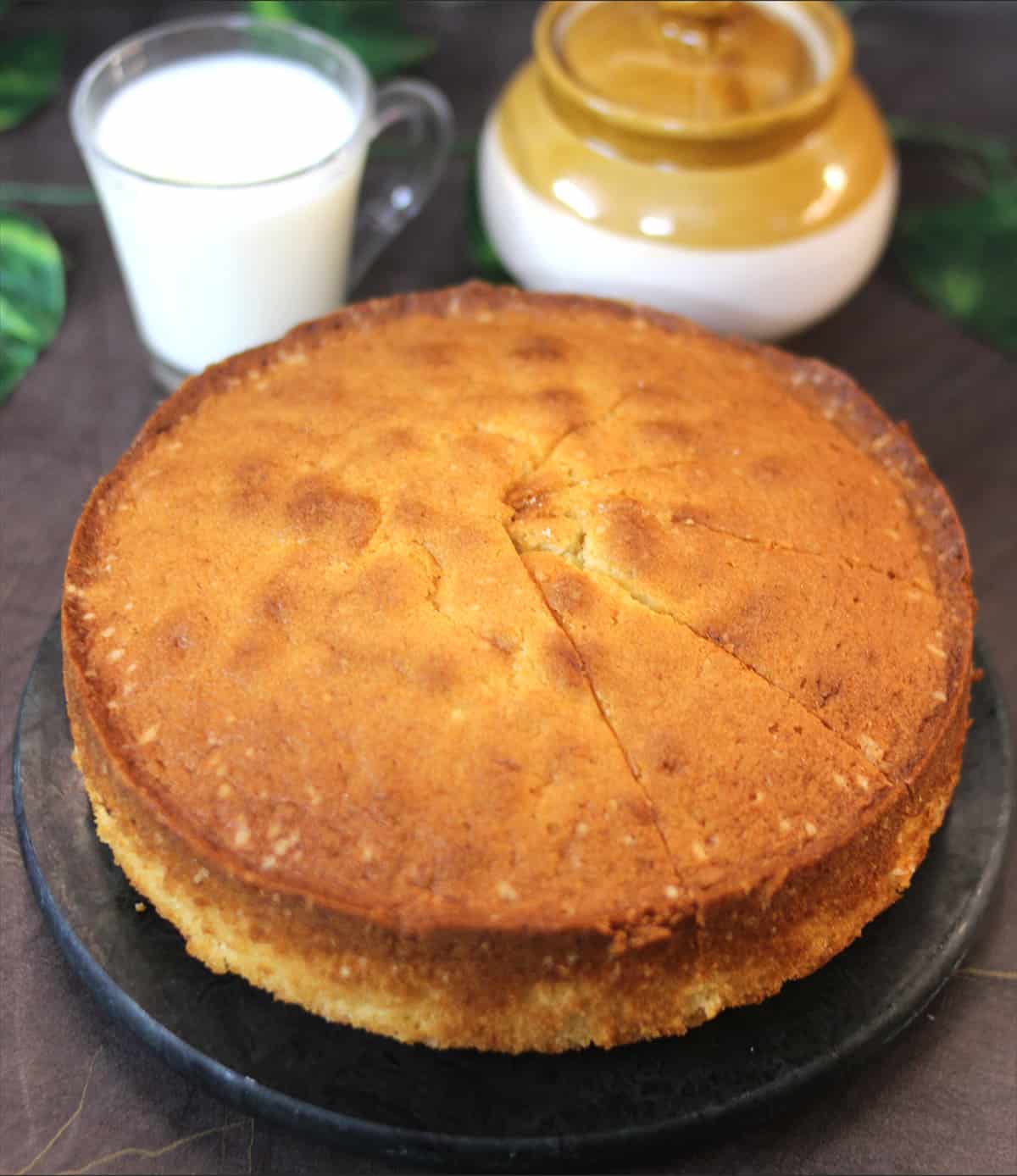 simple butter cake recipe served with milk, tea or coffee