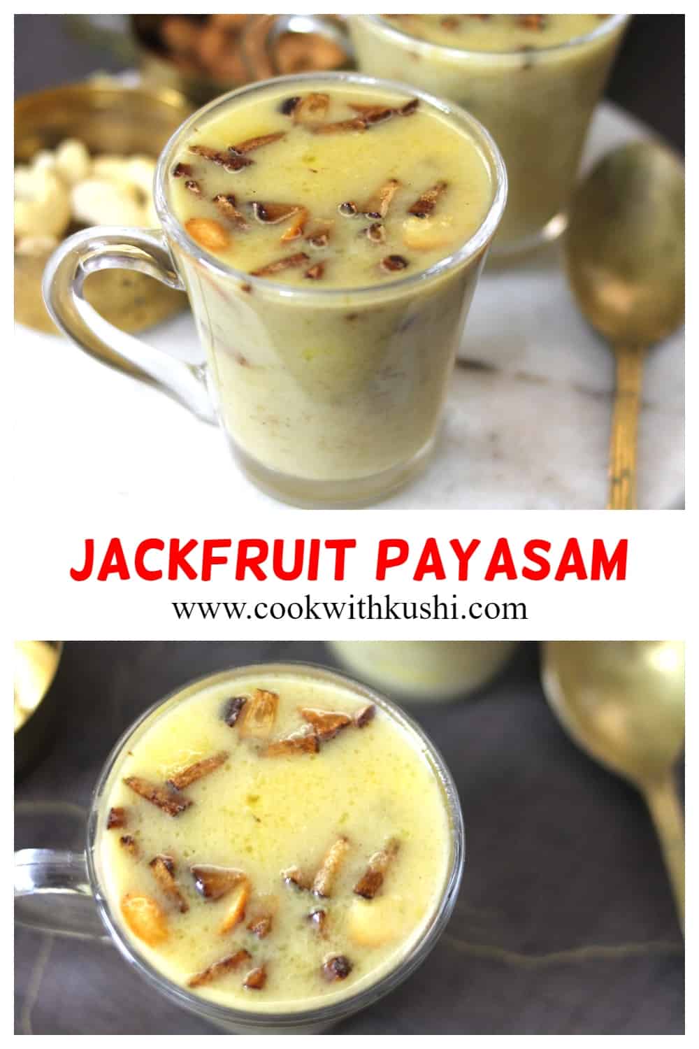 2 images of jackfruit payasam or kheer