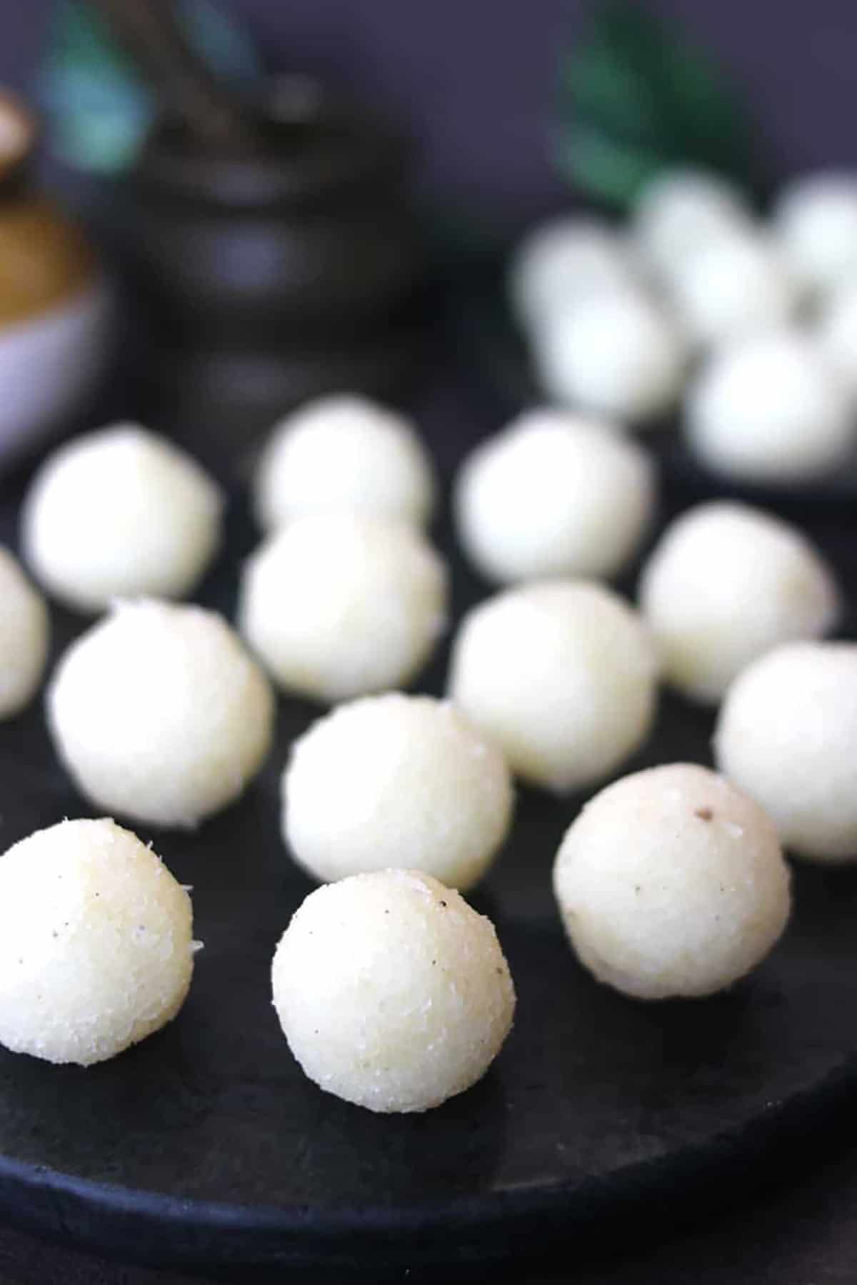 Easy white coconut laddu recipe. No bake coconut balls. 