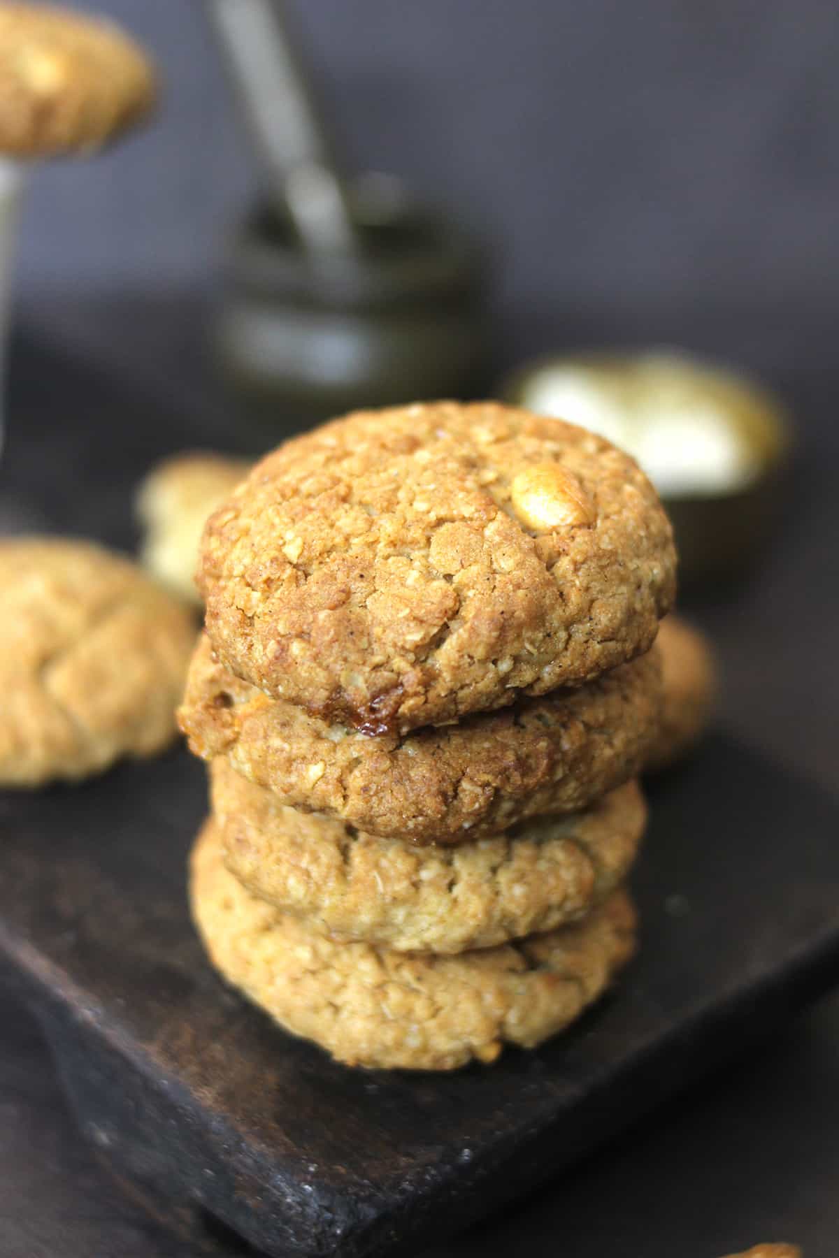 Stack of whole wheat oats nankhatai, bakery style biscuits