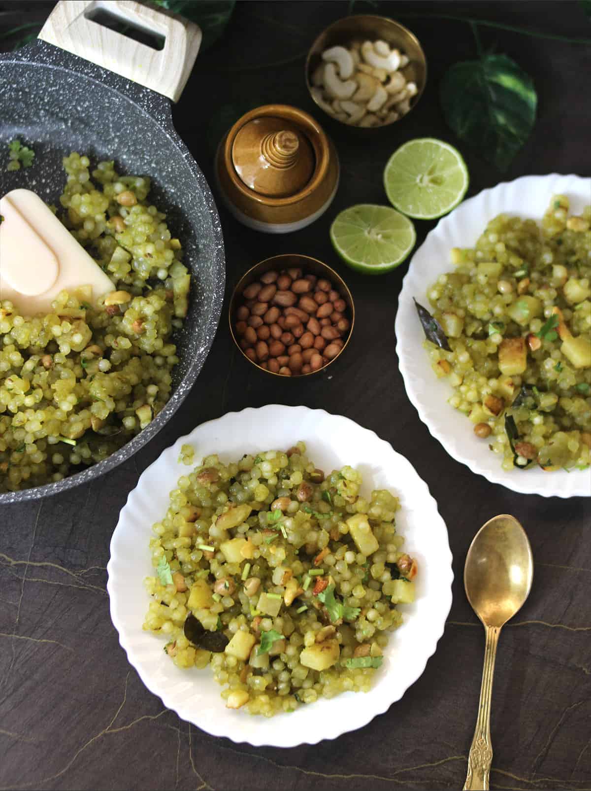 Top view of Sabudana Khichdi , hariyali (green)