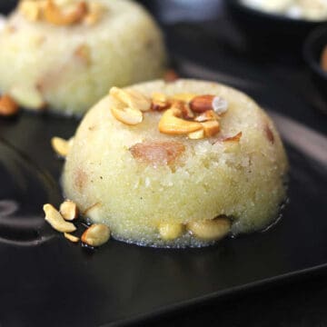 Sheera recipe (Suji ka halwa or rava sheera). Traditional Indian dessert recipe for festivals.
