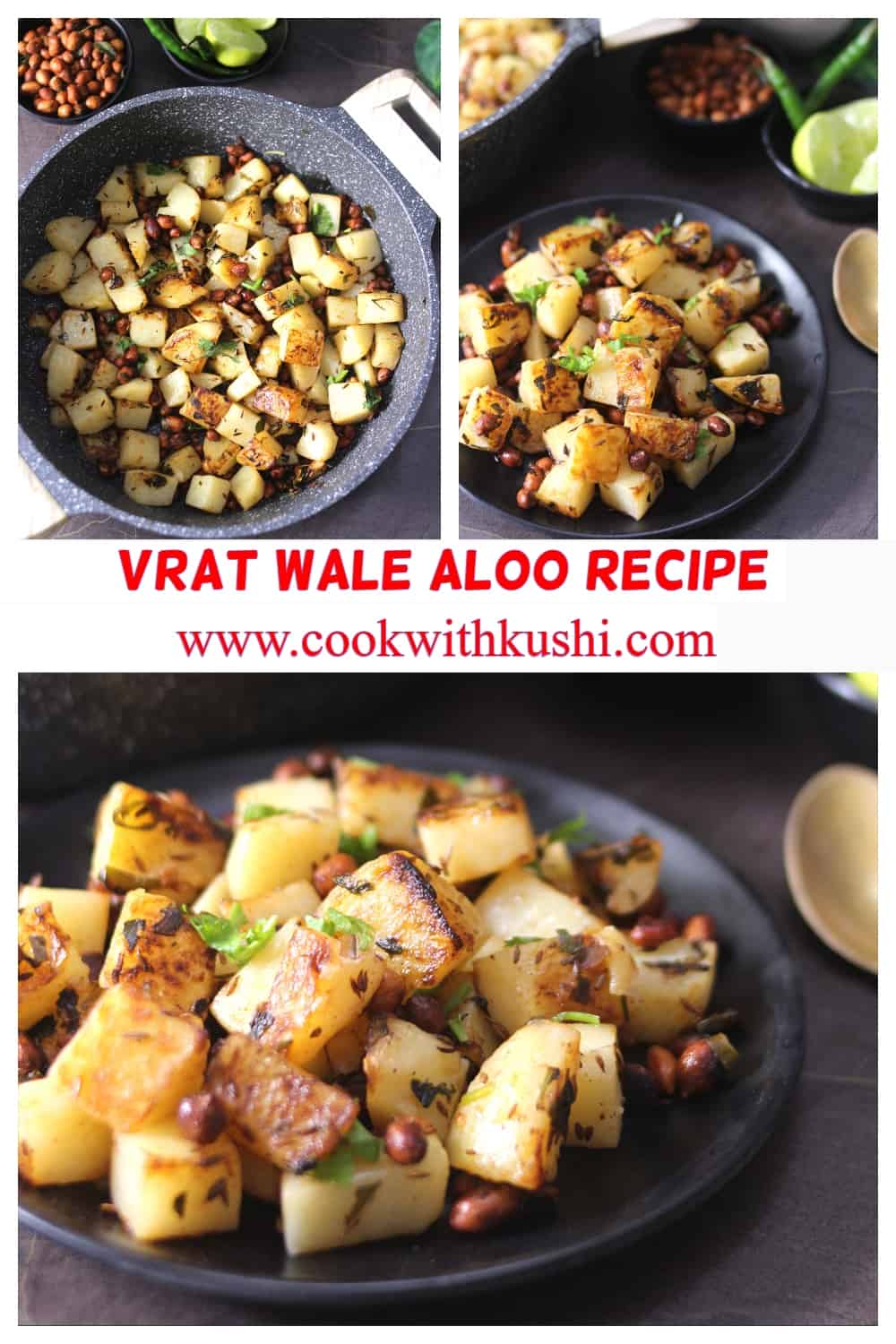 3 different images oof quick and easy vrat wale aloo recipe 