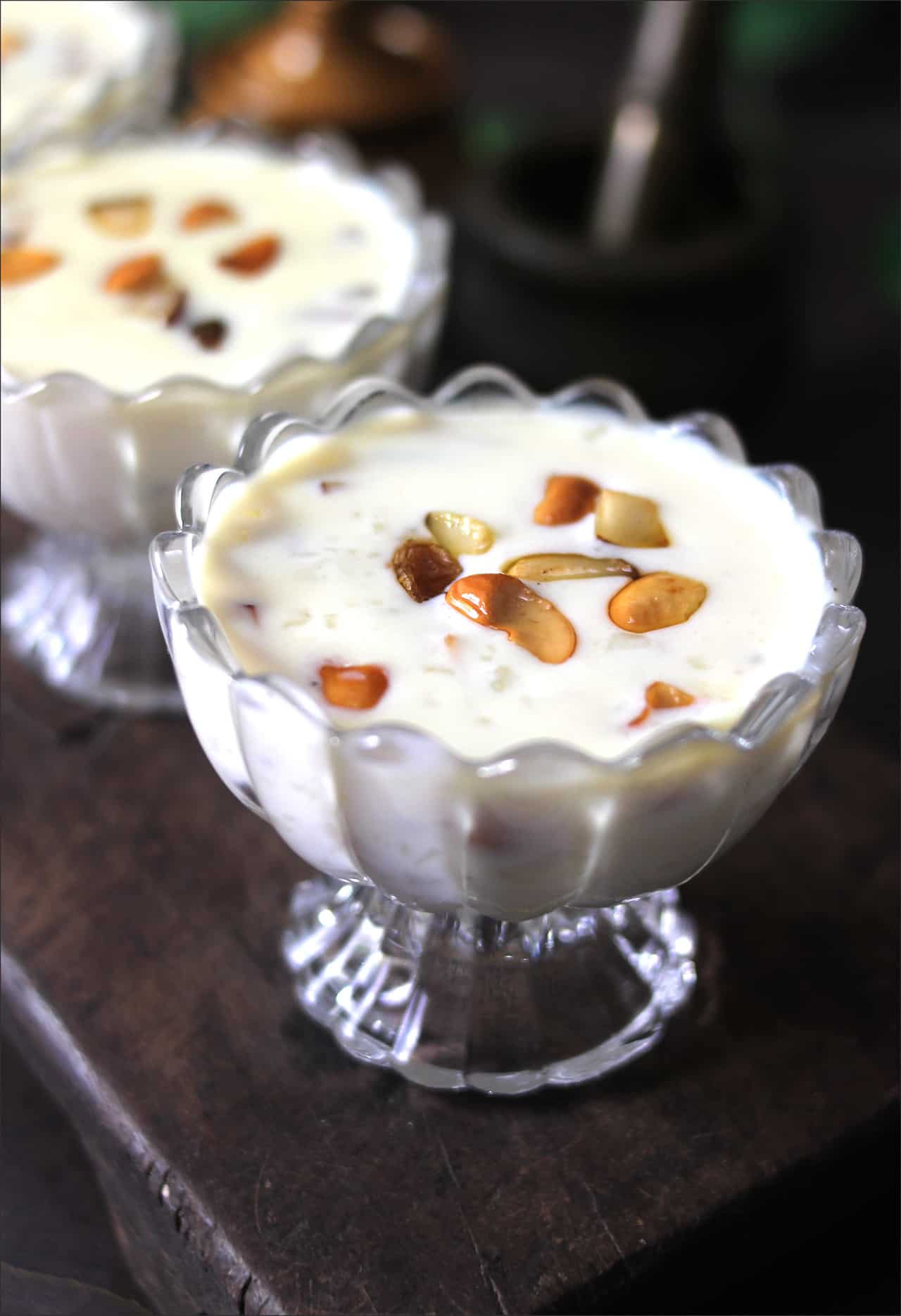 creamy and rich pradhamn or payasam or rice kheer in serving bowl. 