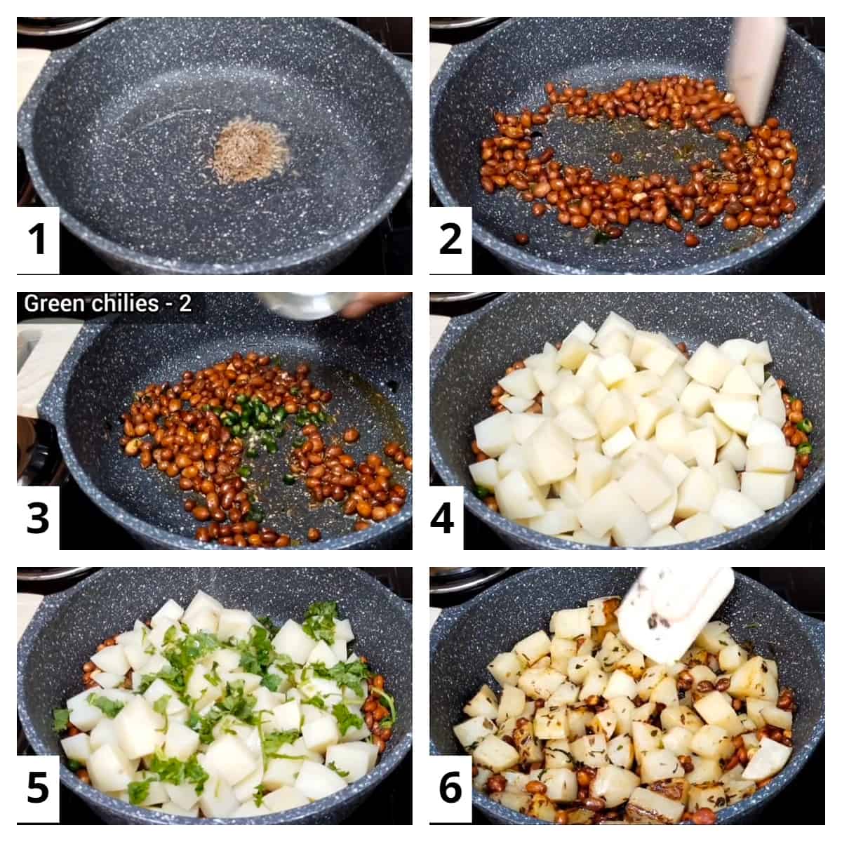 Step by step pictures on making of pan roasted potato fry. Indian vrat wale aloo. 