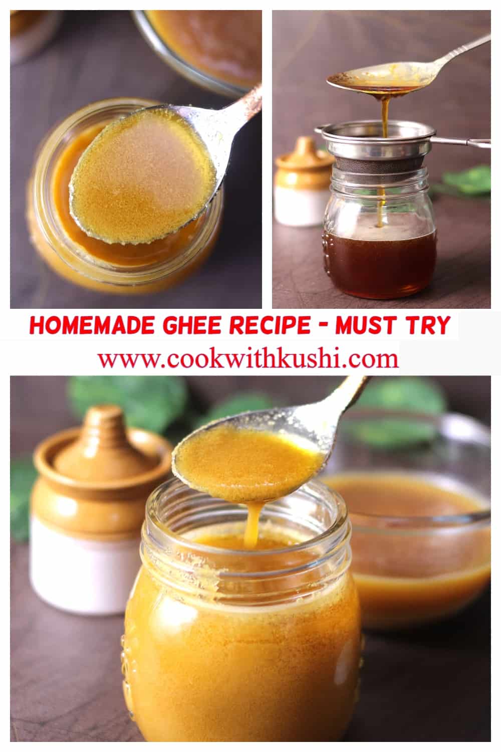 3 different images of best homemade traditional ghee recipe 