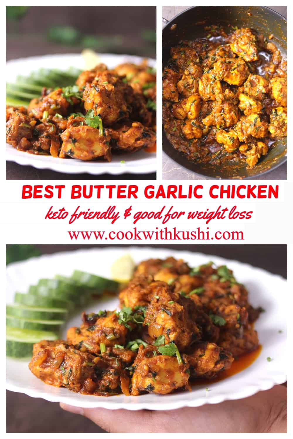 3 different images of weight loss and ketogenic diet friendly lemon butter garlic chicken 
