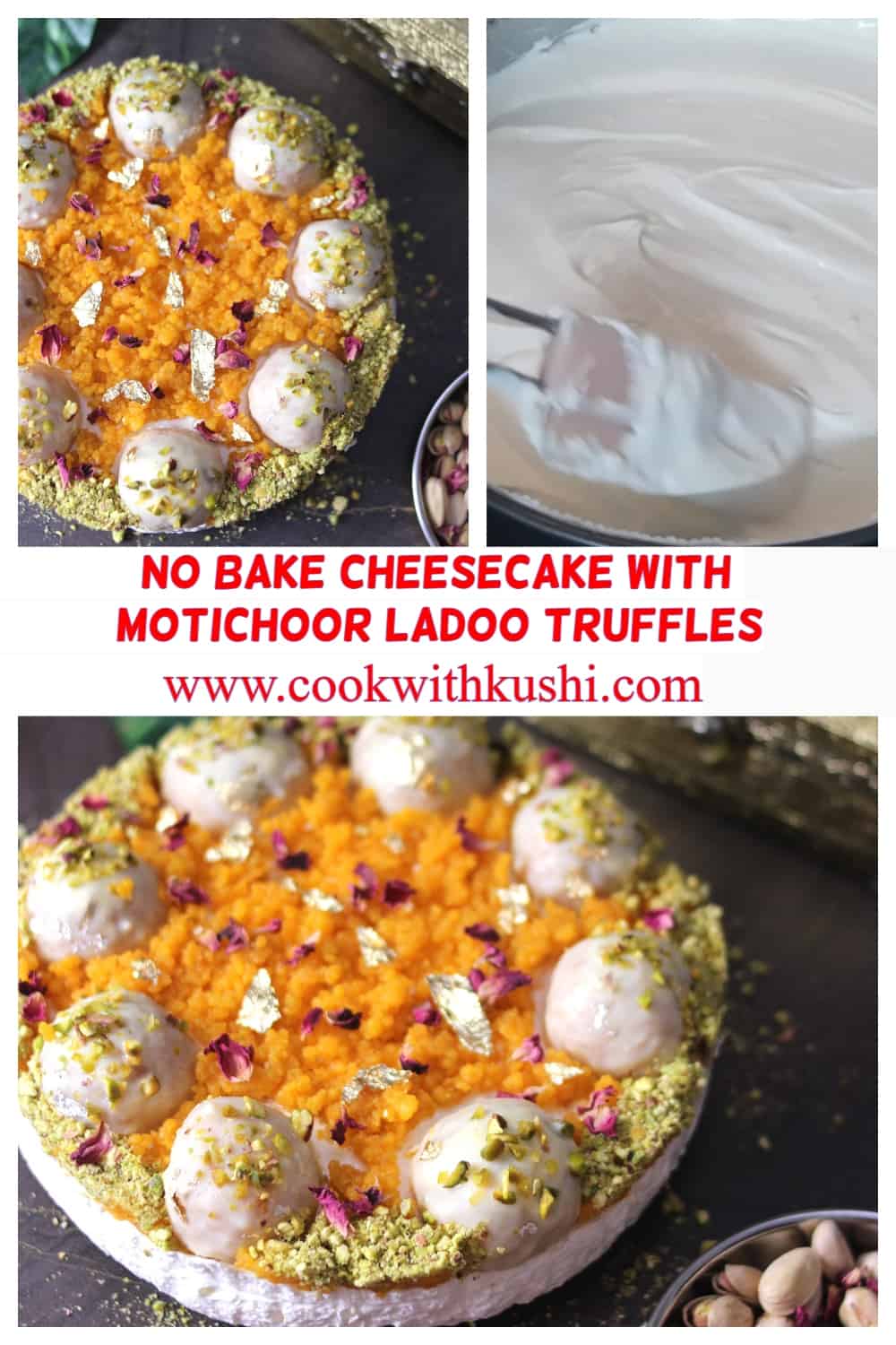 3 different images of no bake cheesecake recipe