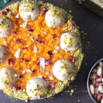 best, easy and perfect eggless no bake cheesecake with motichoor ladoo for Diwali, Christmas holiday
