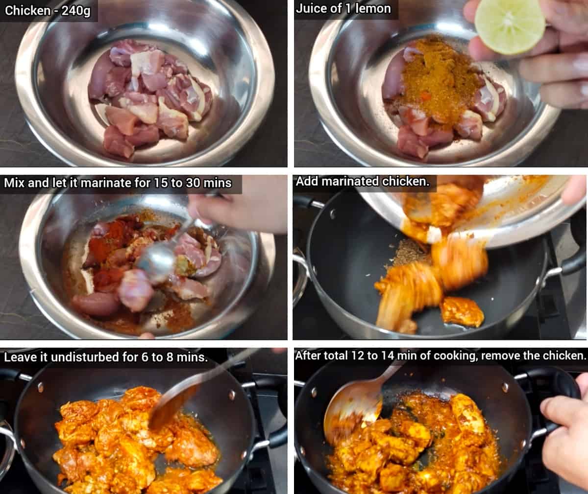 Step by step pictures on how to marinate chicken for kathi rolls