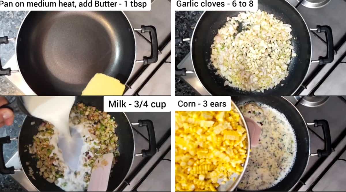 Step-wise pics of preparing corn casserole for thanksgiving.