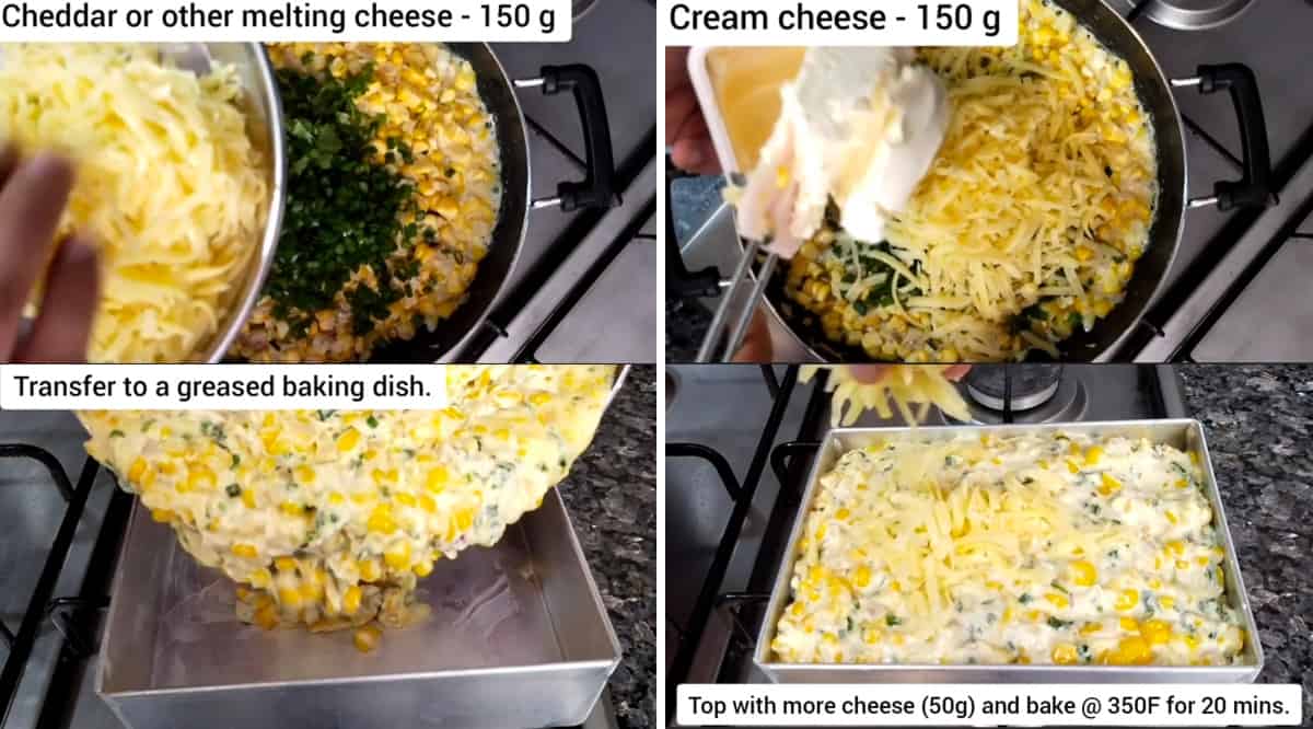 Step-wise pics of preparing cheesy corn casserole for Christmas and Thanksgiving.