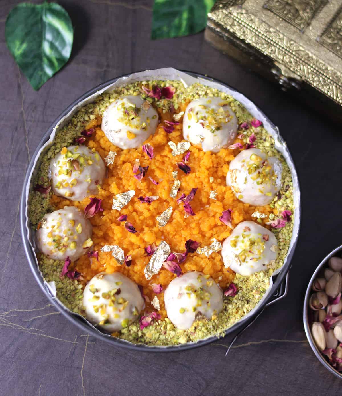 No Bake Cheese with Motichoor Ladoo Truffles in Springform pan #diwalispecial 