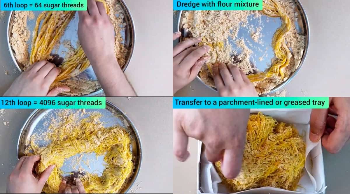 step by step images on making of flaky pineapple soan papdi at home 