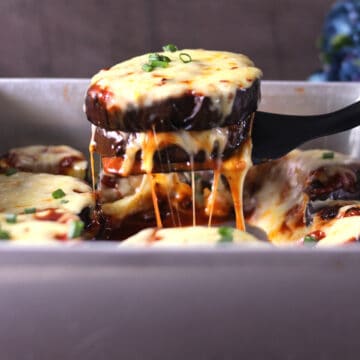 easy, low carb, and healthy, best cheesy eggplant casserole recipe - vegetarian