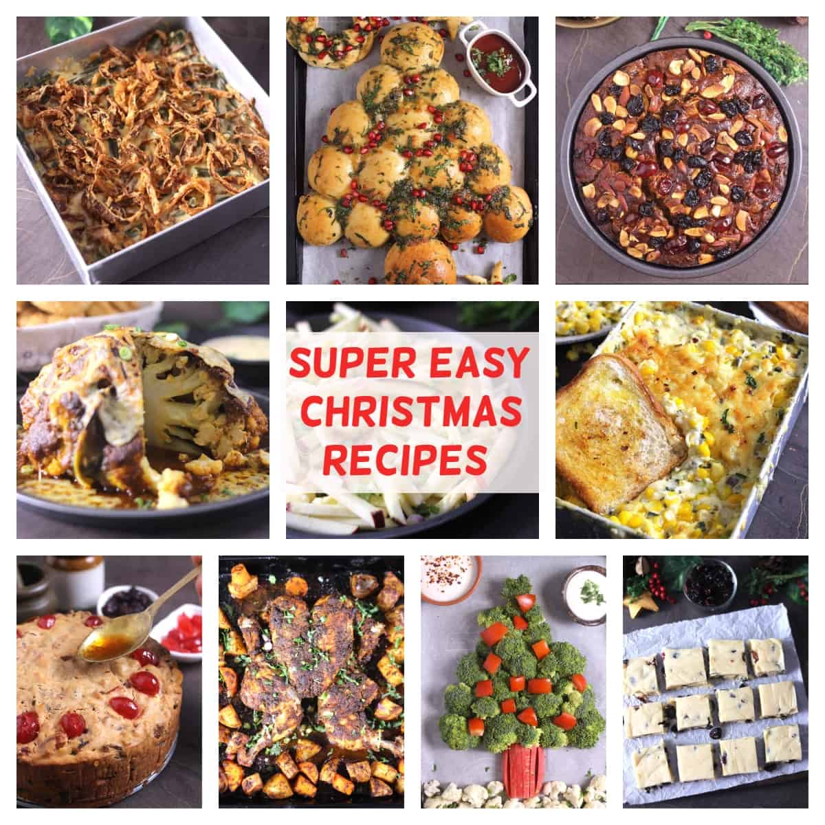 best easy Christmas recipes, Christmas dinner food ideas appetizers, casseroles, bread, main dishes.