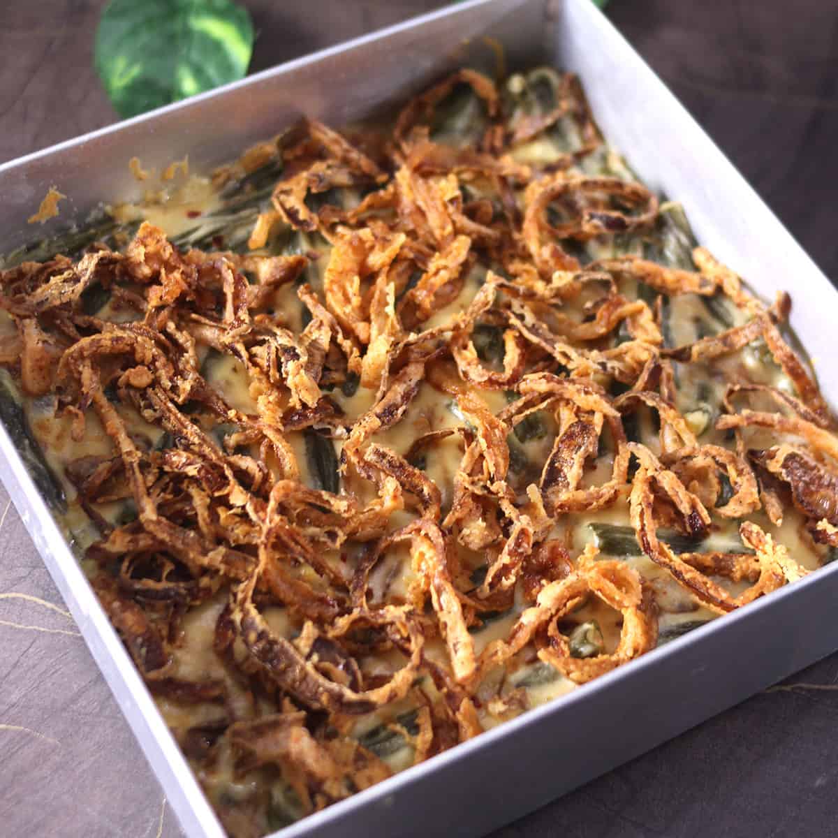 green bean casserole recipe from scratch with fresh beans, and fried onions, without mushroom soup